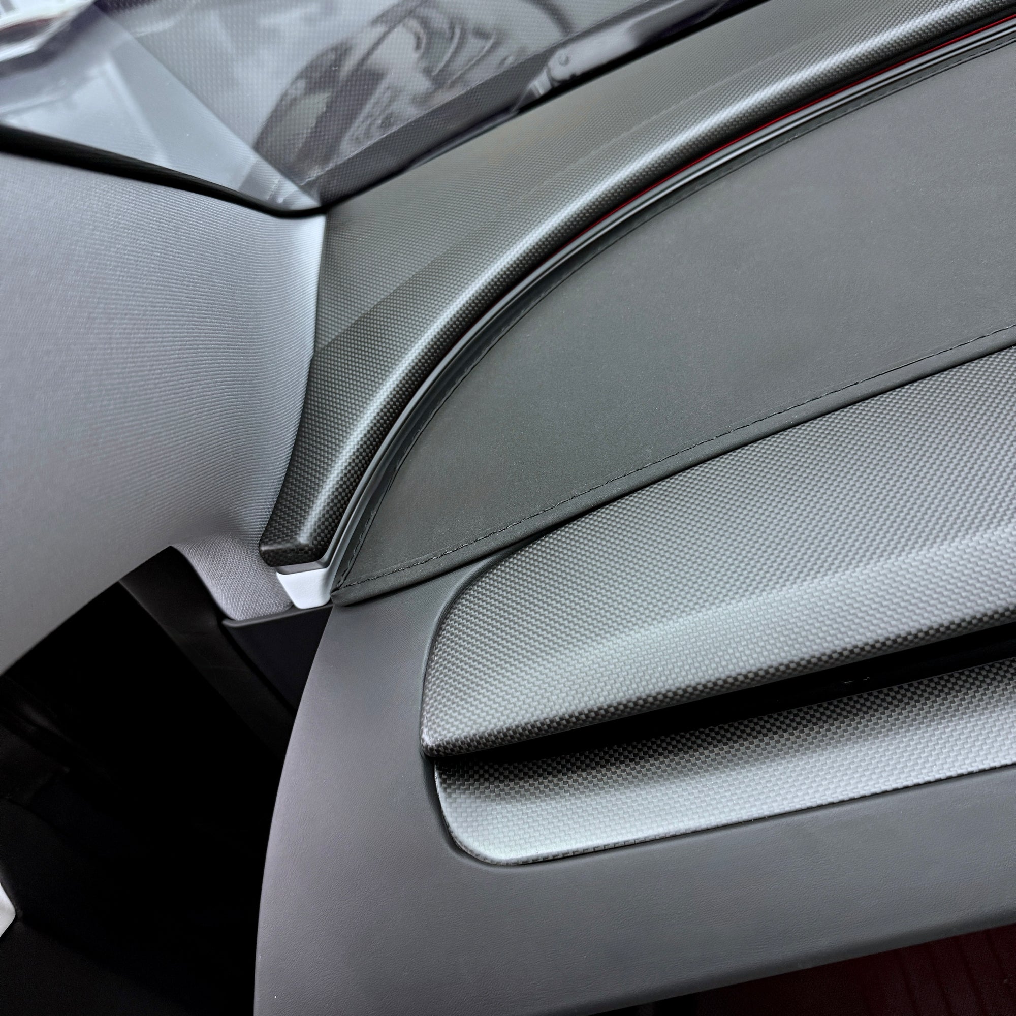 2025+ | Model Y Juniper Refreshed &quot;Plain Weave&quot; (Performance Look) Dashboard Replacement Kit (2 Piece Options) - Real Dry Molded Carbon Fiber
