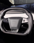 Cybertruck Round Sport Grip Style Steering Wheel Heated - TESLA OEM Core, Reshaped & Resurfaced in Carbon Fiber & Napa Leather