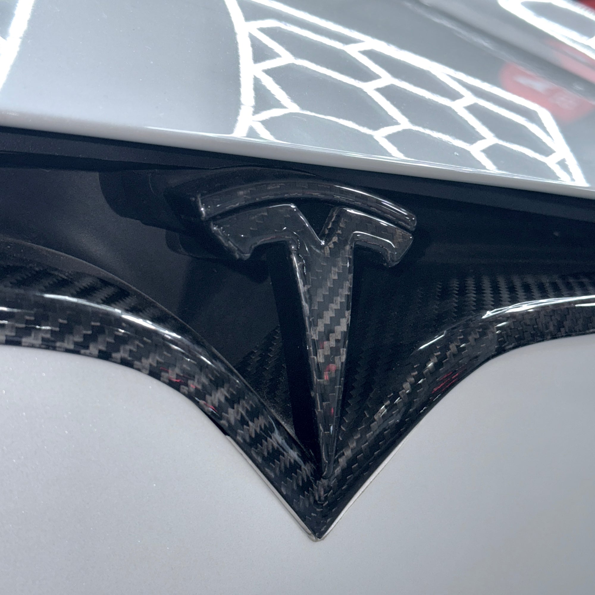 2016-2025 | Model S Front T Logo Overlay - Real Dry Molded Carbon Fiber