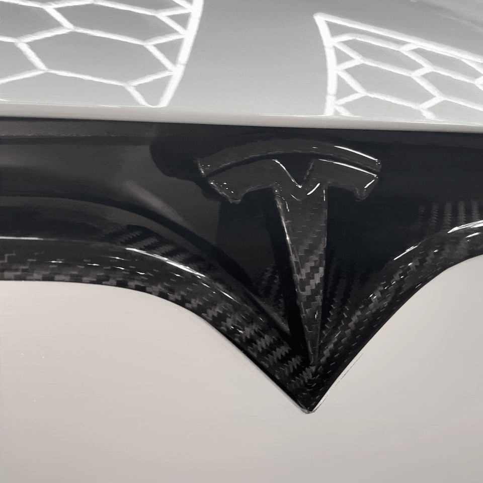 2016-2025 | Model S Front T Logo Overlay - Real Dry Molded Carbon Fiber
