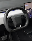 Cybertruck Round Sport Grip Style Steering Wheel Heated - TESLA OEM Core, Reshaped & Resurfaced in Carbon Fiber & Napa Leather