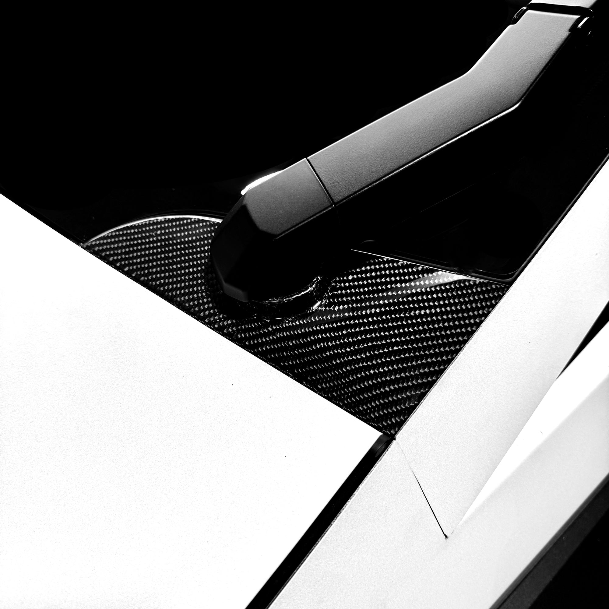 Cybertruck Windshield Wiper Motor Cover &amp; Cap Overlay- Real Molded Carbon Fiber