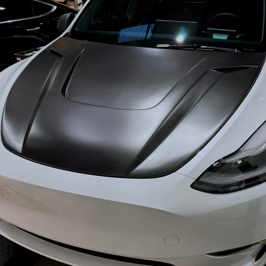 Model 3 Viento Robot Hood - Dual Layer with Xpel Clear Bra- Real Molded Carbon Fiber