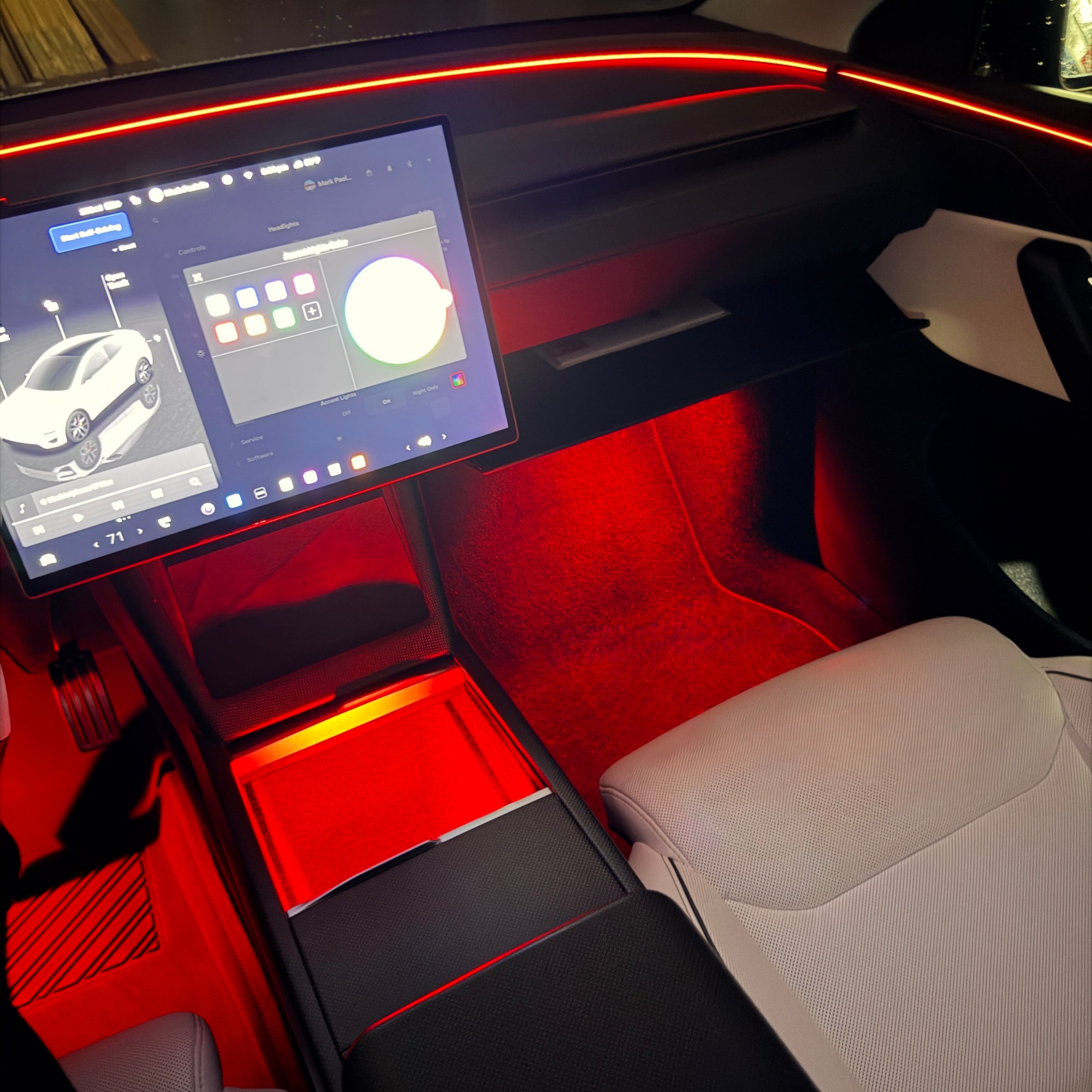 Model 3 &amp; Y Front Seat Ambient Interior Lighting Upgrade Kit - 12 Colors Plug &amp; Play