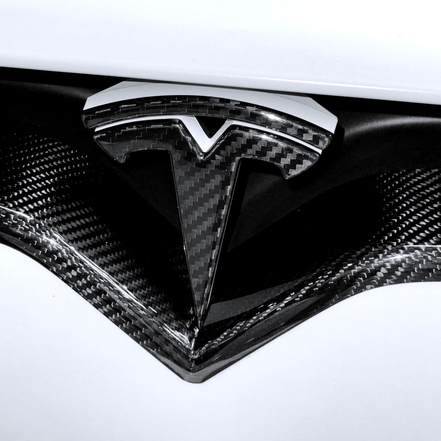Model X Front T Logo Overlay  - Real Dry Molded Carbon Fiber