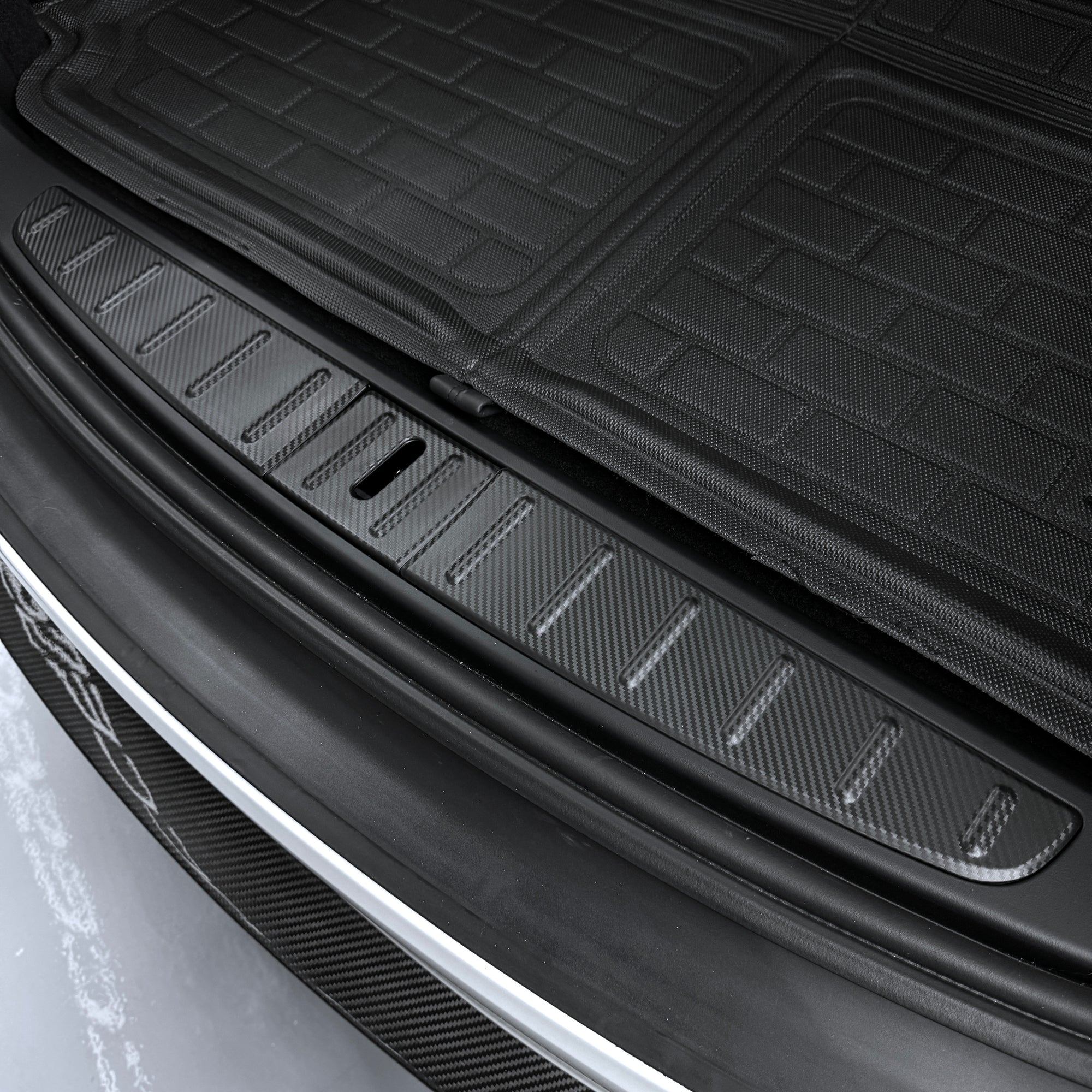 Model X Trunk Sill Plate Covers - ABS Plastic with Carbon Fiber Pattern