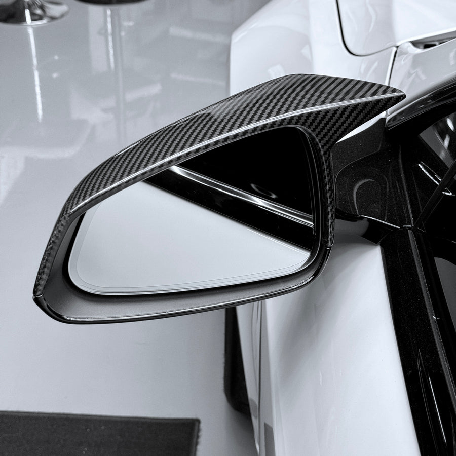 2021+ | Model S GT Style Side View Mirror Cap Overlays (1 Pair) - Real Dry Molded Carbon Fiber