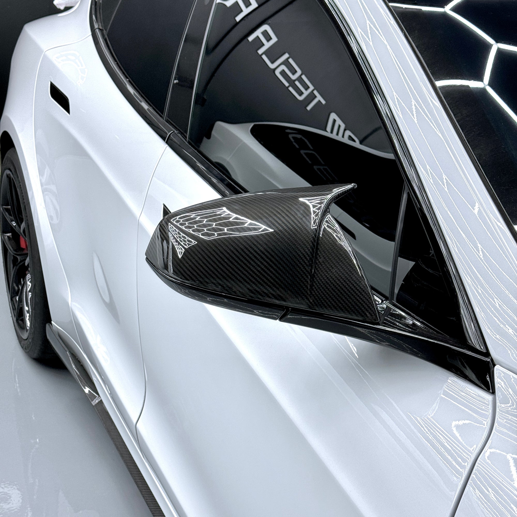 2021+ | Model S GT Style Side View Mirror Cap Overlays (1 Pair) - Real Dry Molded Carbon Fiber