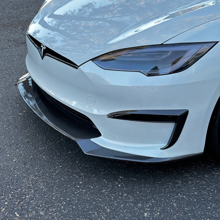 2021+ | Model S Viento Front Lip Spoiler - Real Molded Carbon Fiber