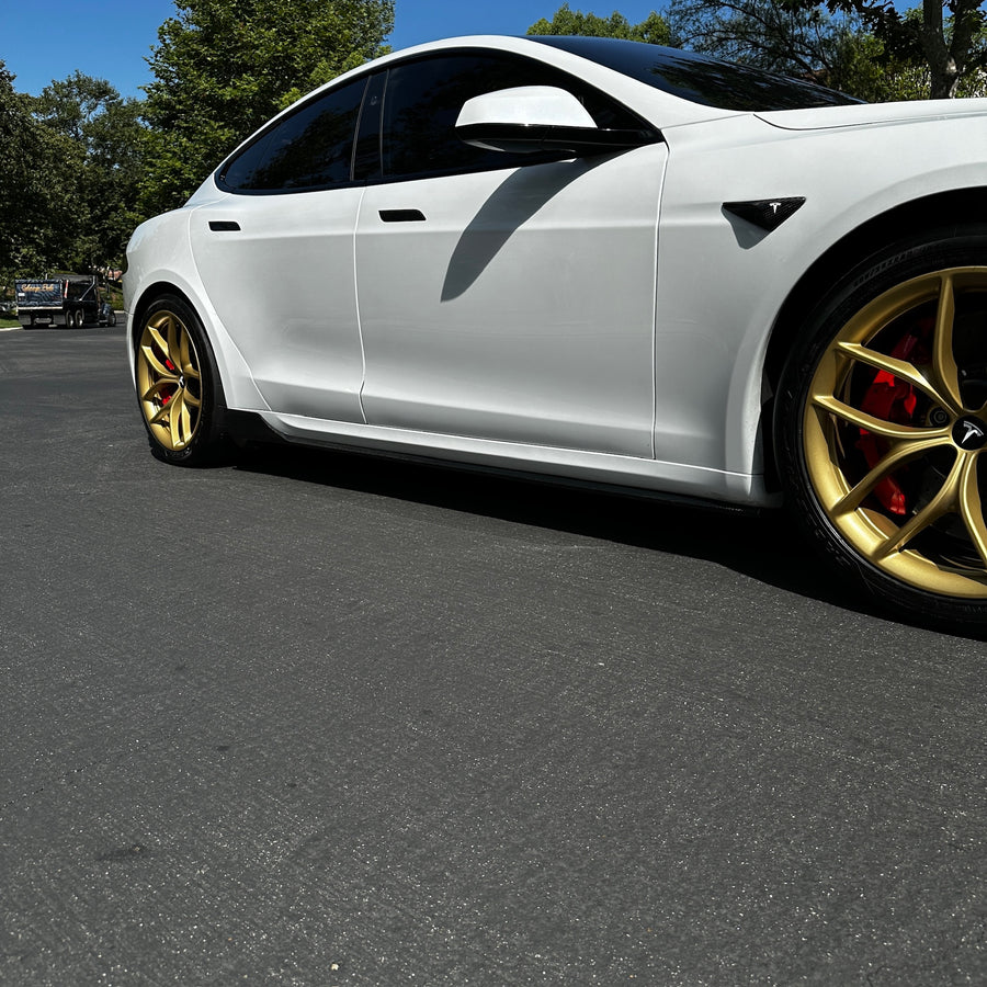 2021+ | Model S Viento Side Skirts - Real Molded Carbon Fiber