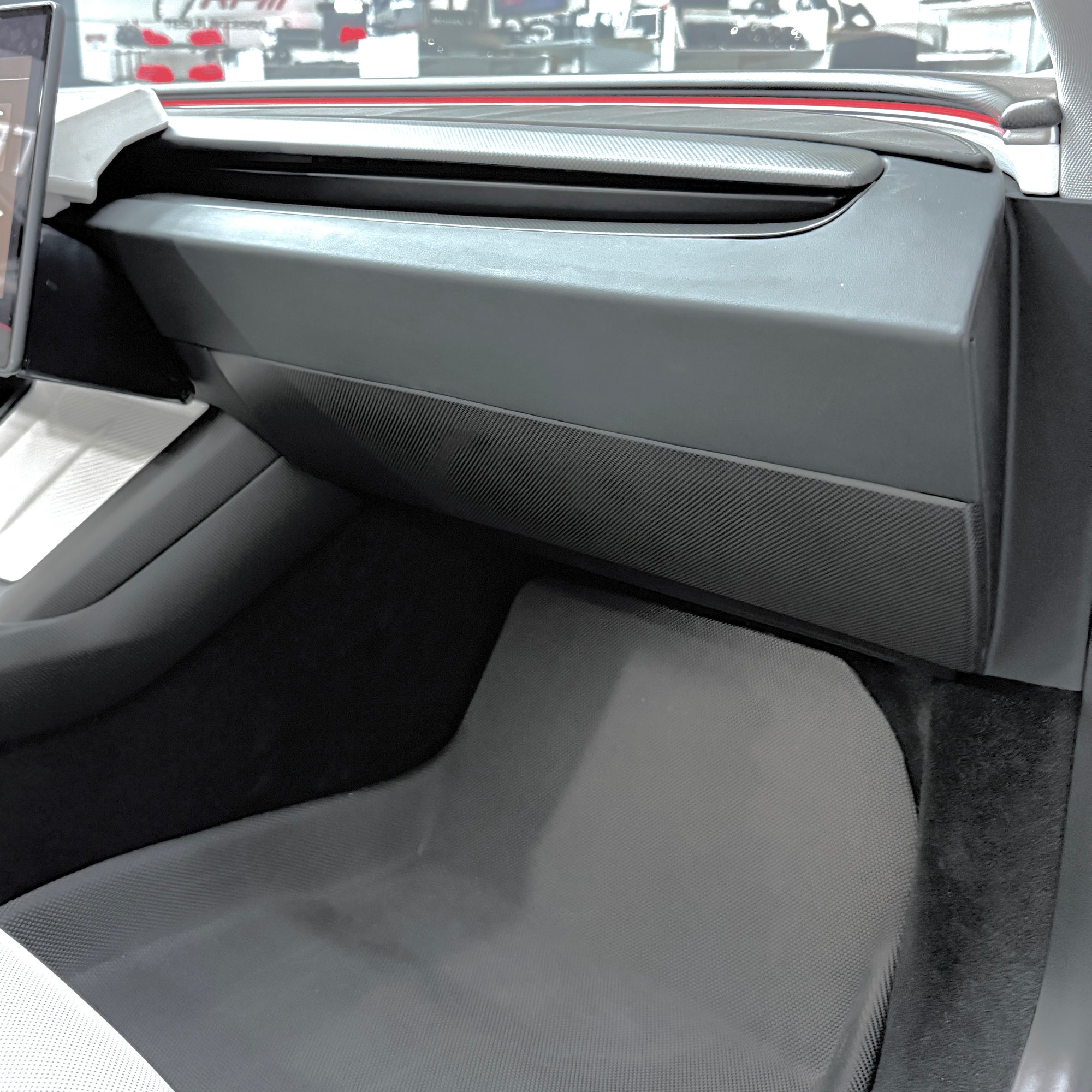 2024+ | Model 3 Highland Refreshed &quot;Plain Weave&quot; (Performance Look) Glovebox Overlay - Real Dry Molded Carbon Fiber