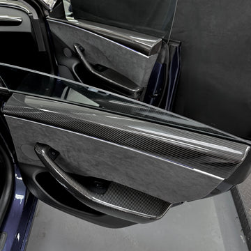 2024+ | Model 3 Front & Rear Upper Door Panel Overlays (4 Pieces) - Real Dry Molded Carbon Fiber