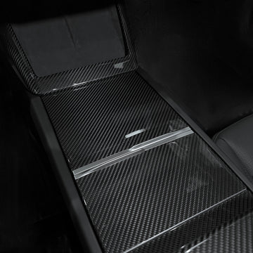2024+ | Model 3 Center Console & Cup Holder Overlay (4 Piece Kit)  Real Dry Molded Carbon Fiber