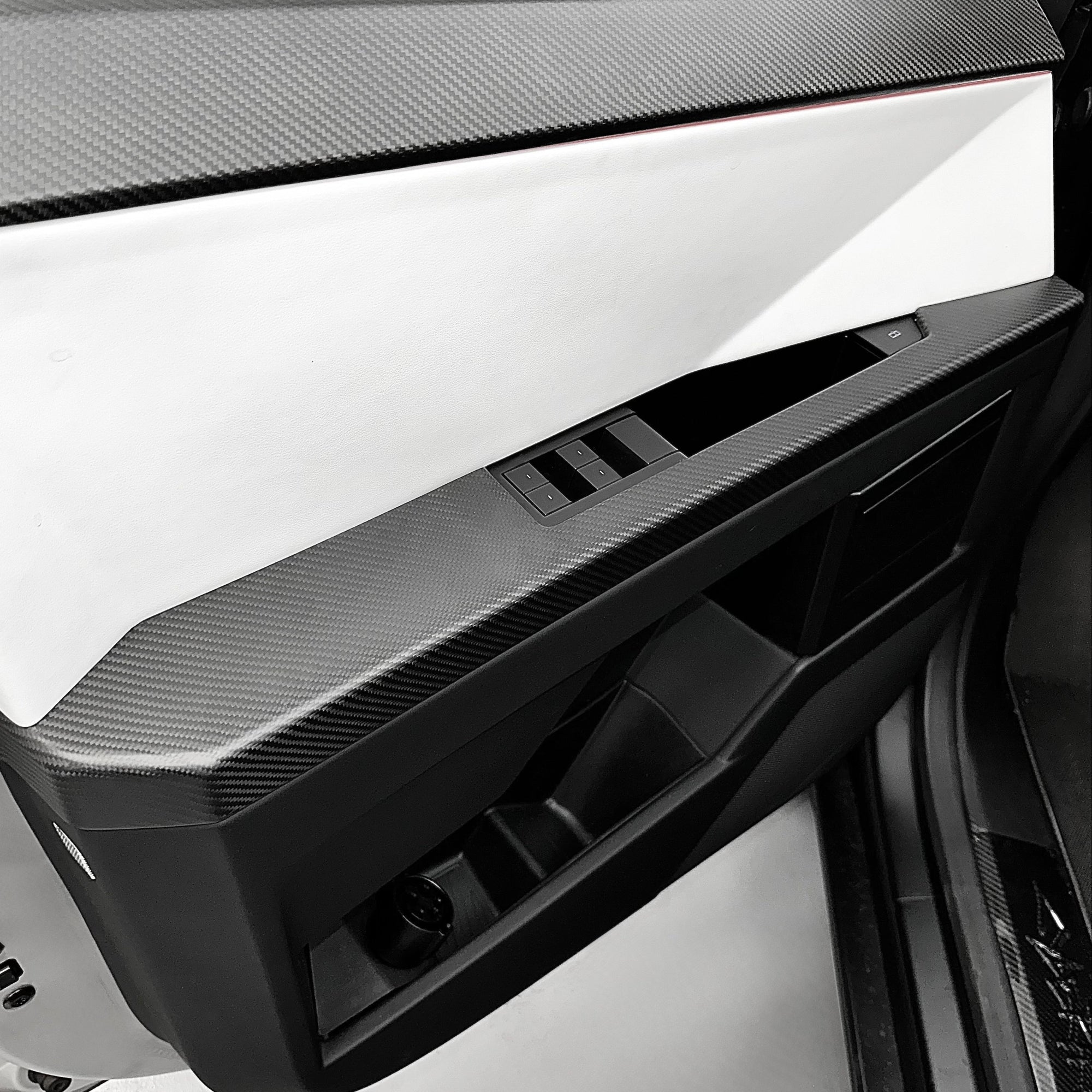 Cybertruck Front &amp; Rear Lower Door Panel Overlays (4 Pieces) - Real Dry Molded Carbon Fiber