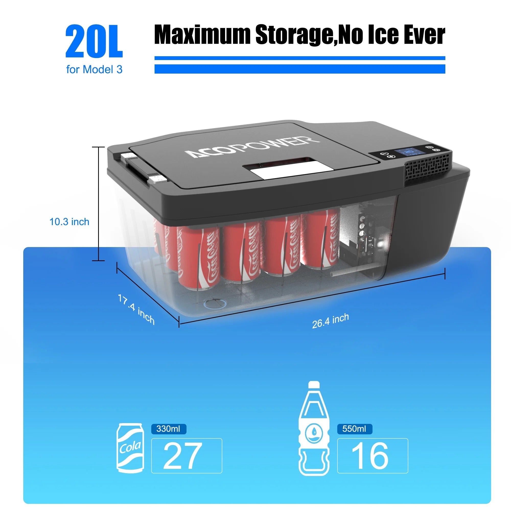 Model 3 Sub Trunk Drop-In Refrigerator/Freezer with 20 Quart Capacity - Fits All Model 3&#39;s
