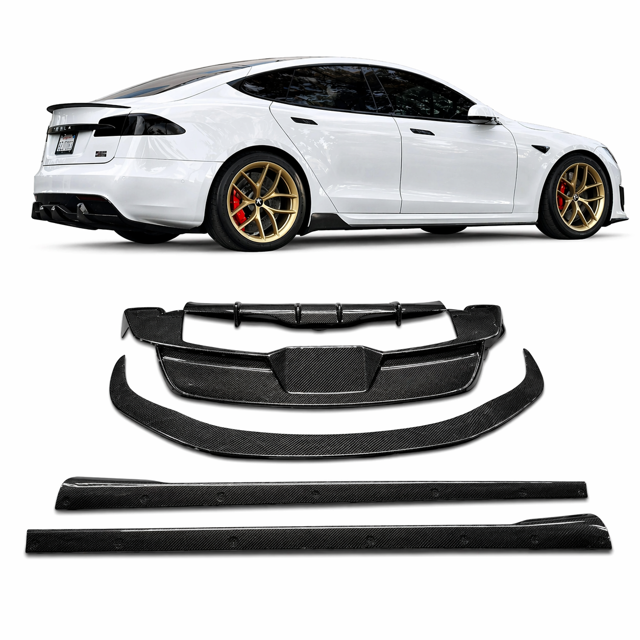 2022+ | Model S Viento Full Body Kit - Real Molded Carbon Fiber (4 Pieces)