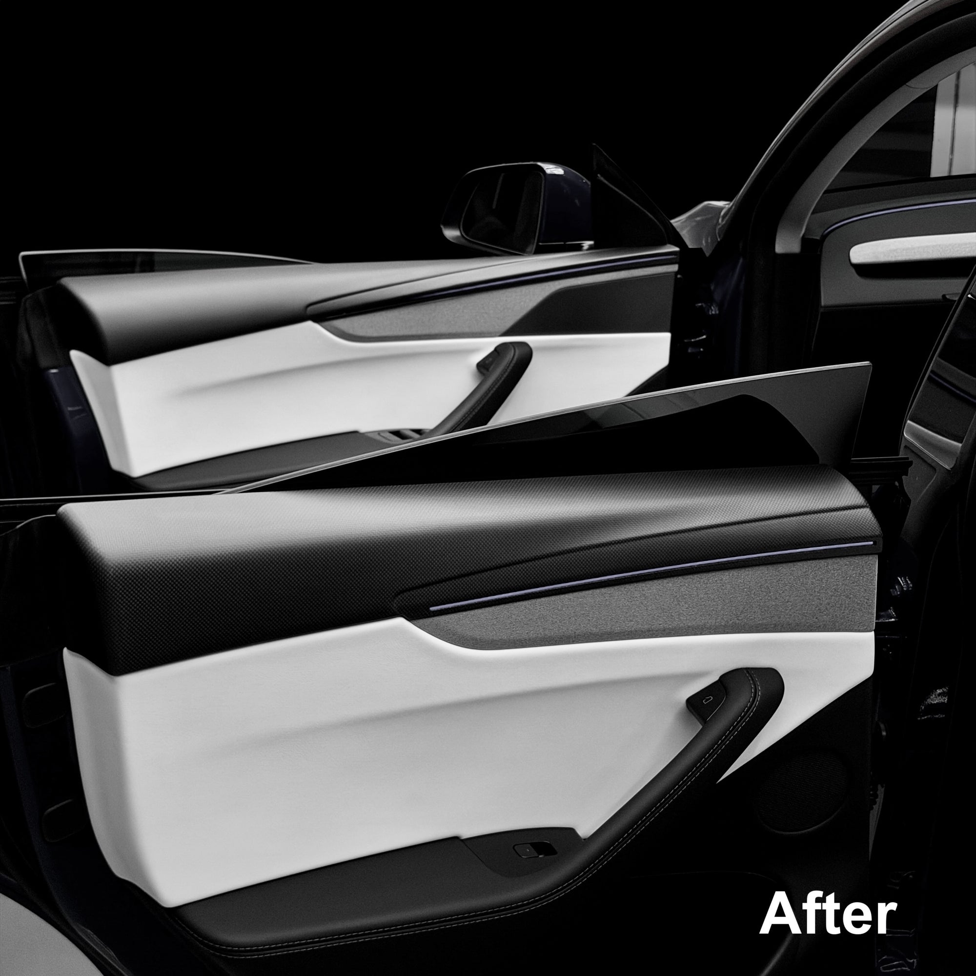 2026+ | Model Y Juniper Refreshed &quot;Plain Weave&quot; (Performance Look) Full Upper Extended Front &amp; Rear Door Panel Overlays (4 Pieces) - Real Dry Molded Carbon Fiber