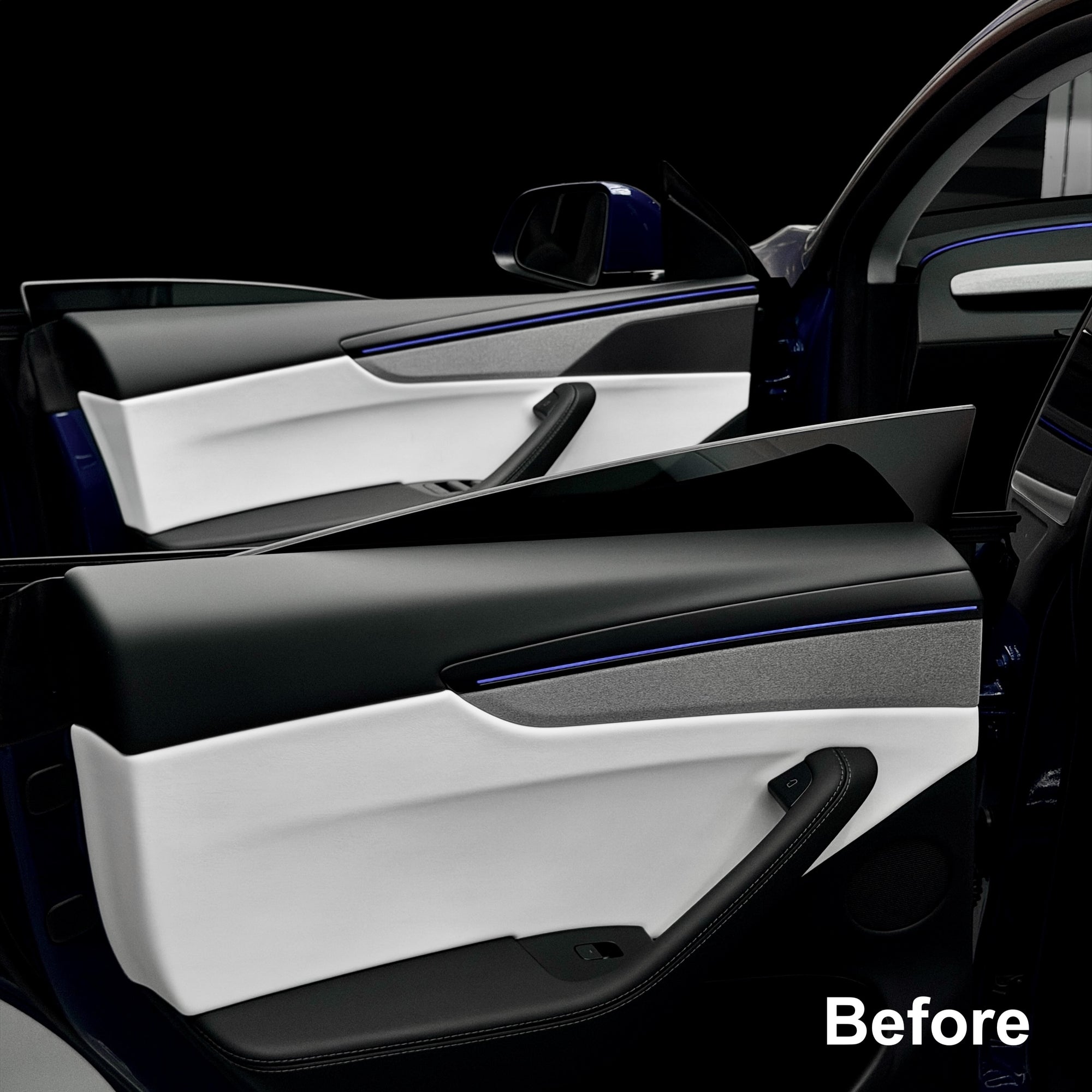 2026+ | Model Y Juniper Refreshed &quot;Plain Weave&quot; (Performance Look) Full Upper Extended Front &amp; Rear Door Panel Overlays (4 Pieces) - Real Dry Molded Carbon Fiber
