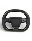 Cybertruck Round Sport Grip Style Steering Wheel Heated - TESLA OEM Core, Reshaped & Resurfaced in Carbon Fiber & Napa Leather