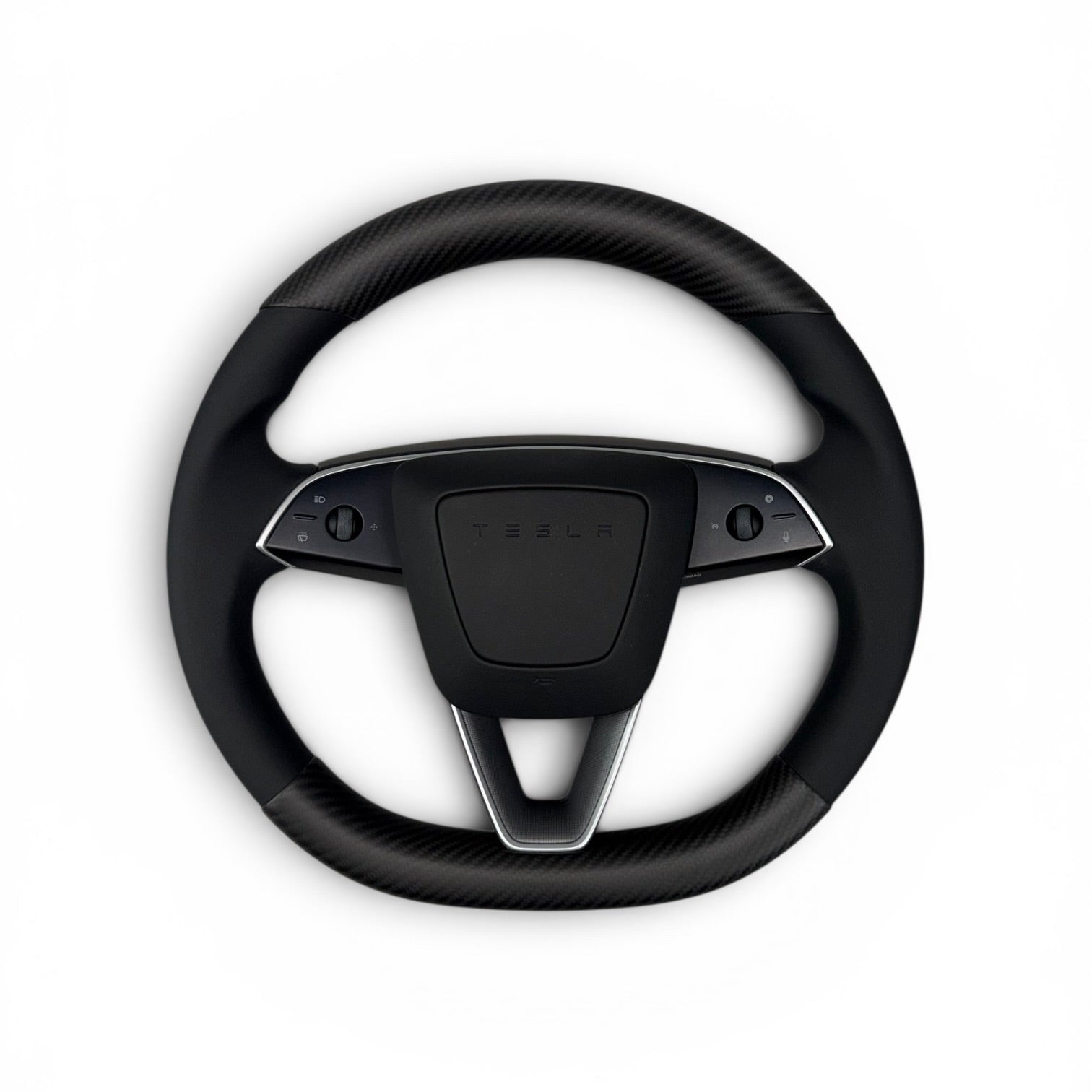 2026+ | Model Y Juniper Refreshed Steering Wheel Upper &amp; Lower Overlays - Real Dry Molded Carbon Fiber