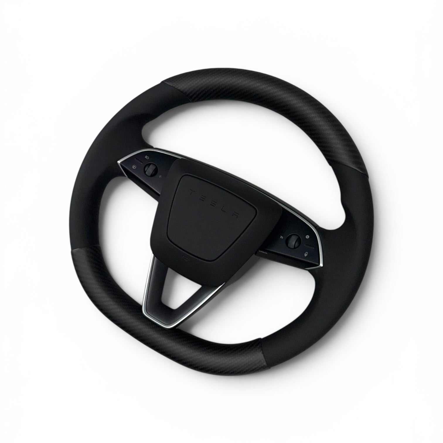 2026+ | Model Y Juniper Refreshed Steering Wheel Upper &amp; Lower Overlays - Real Dry Molded Carbon Fiber