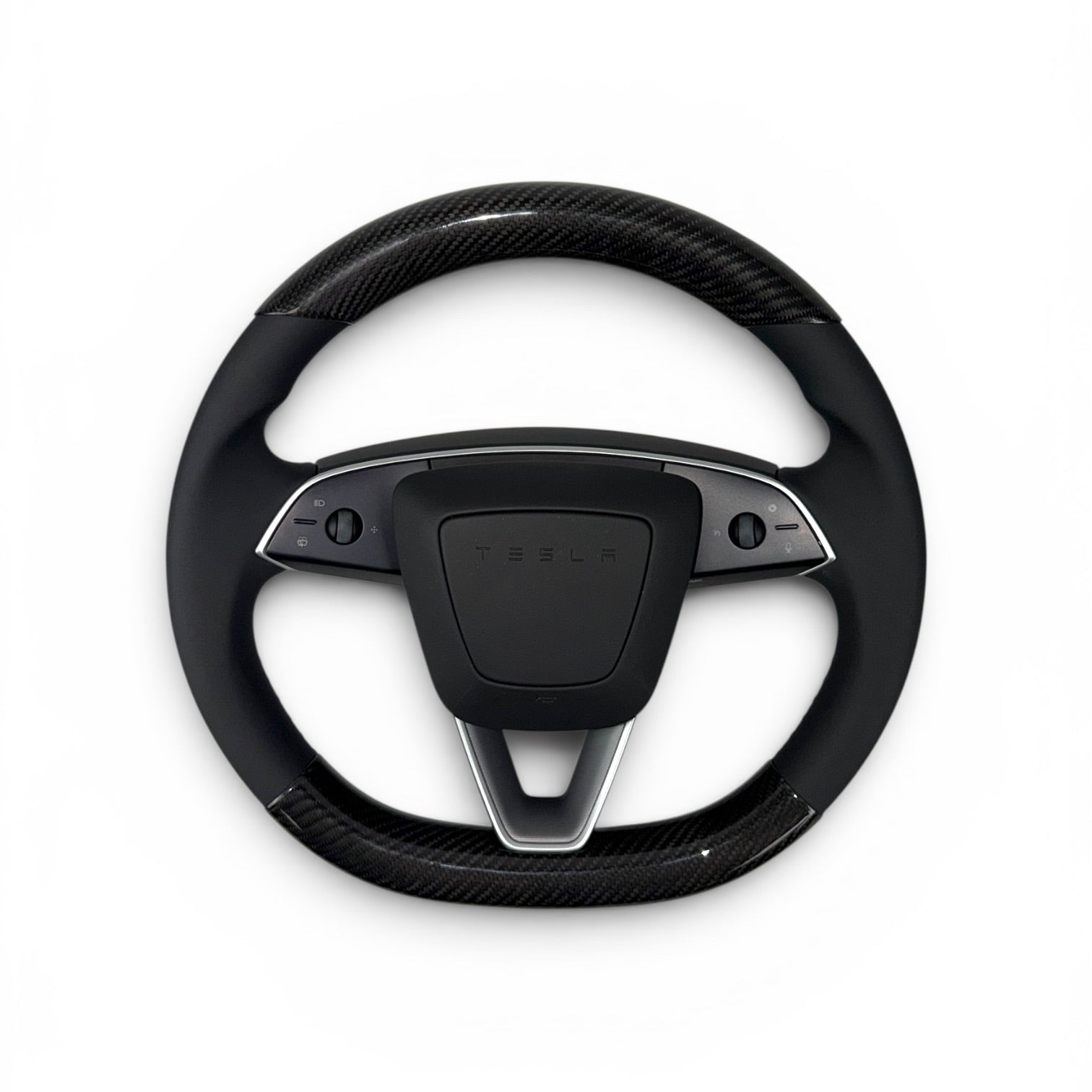 2026+ | Model Y Juniper Refreshed Steering Wheel Upper &amp; Lower Overlays - Real Dry Molded Carbon Fiber