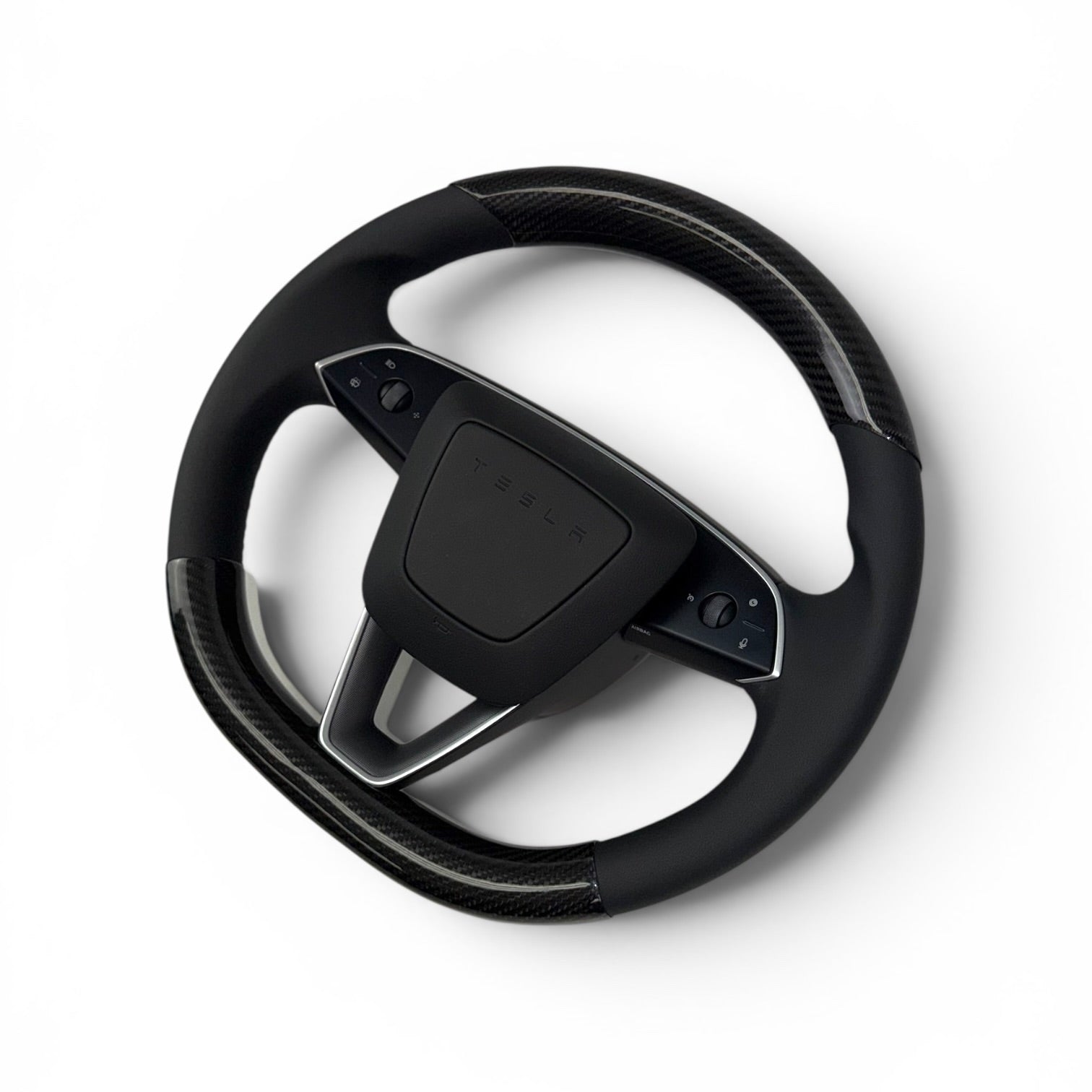 2026+ | Model Y Juniper Refreshed Steering Wheel Upper &amp; Lower Overlays - Real Dry Molded Carbon Fiber