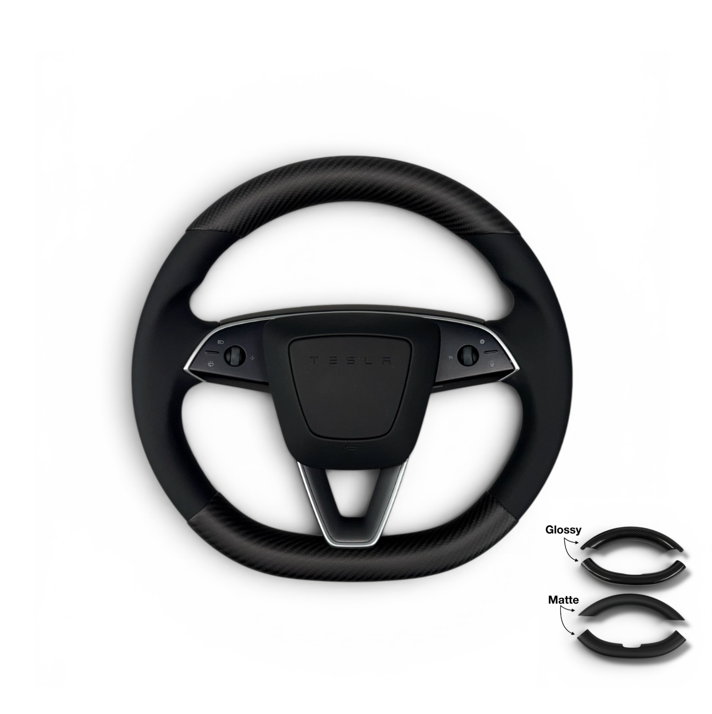 2026+ | Model Y Juniper Refreshed Steering Wheel Upper &amp; Lower Overlays - Real Dry Molded Carbon Fiber
