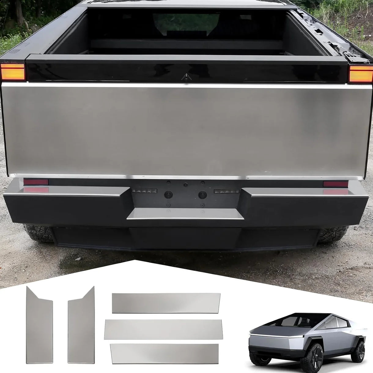 Cybertruck Rear Bumper Guard Step Plates  - Glossy Black or Polished Aluminum