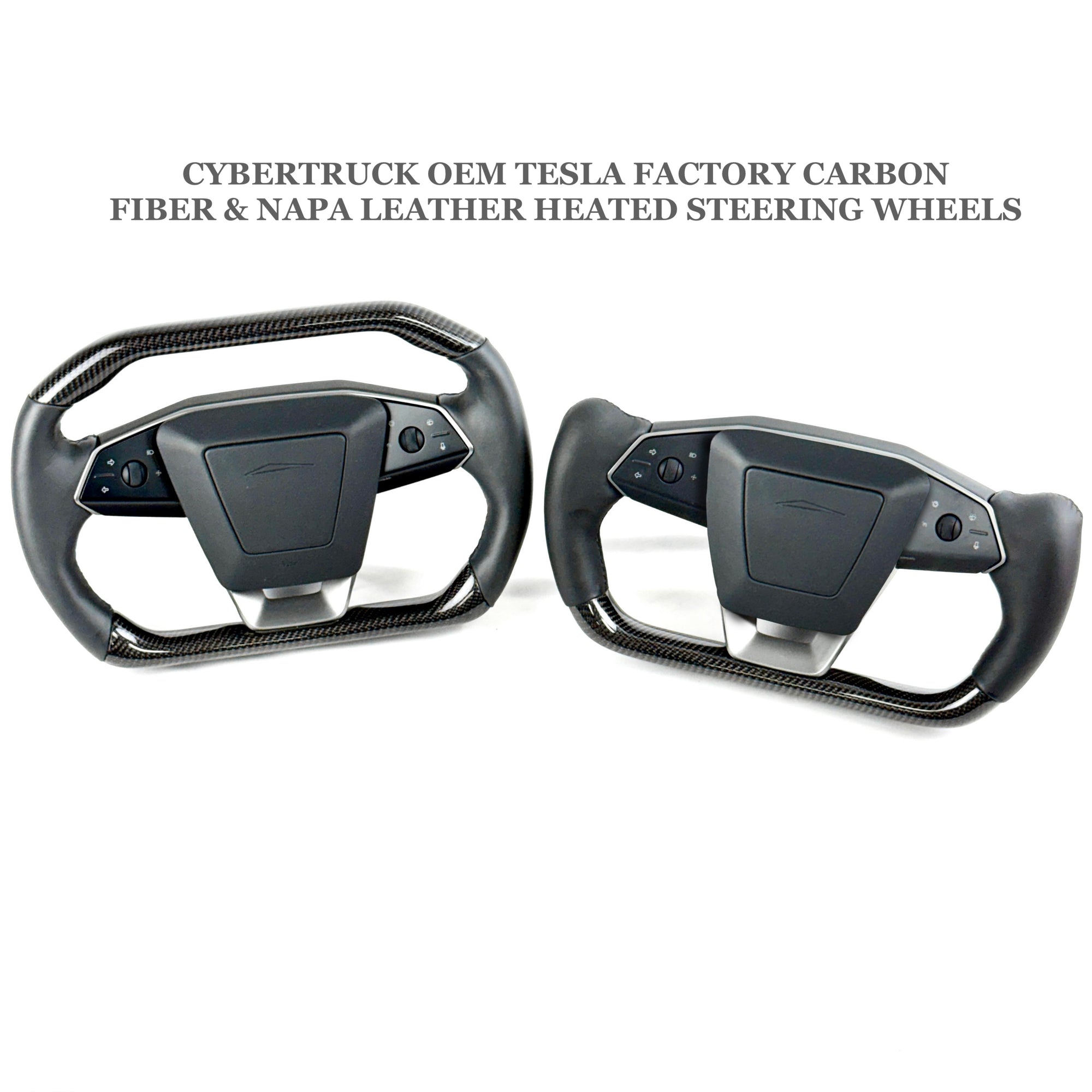Cybertruck Squircle Sport Steering Wheel - Fully Heated built on a TESLA Factory Original Core, Reshaped &amp; Resurfaced in Carbon Fiber &amp; Napa Leather