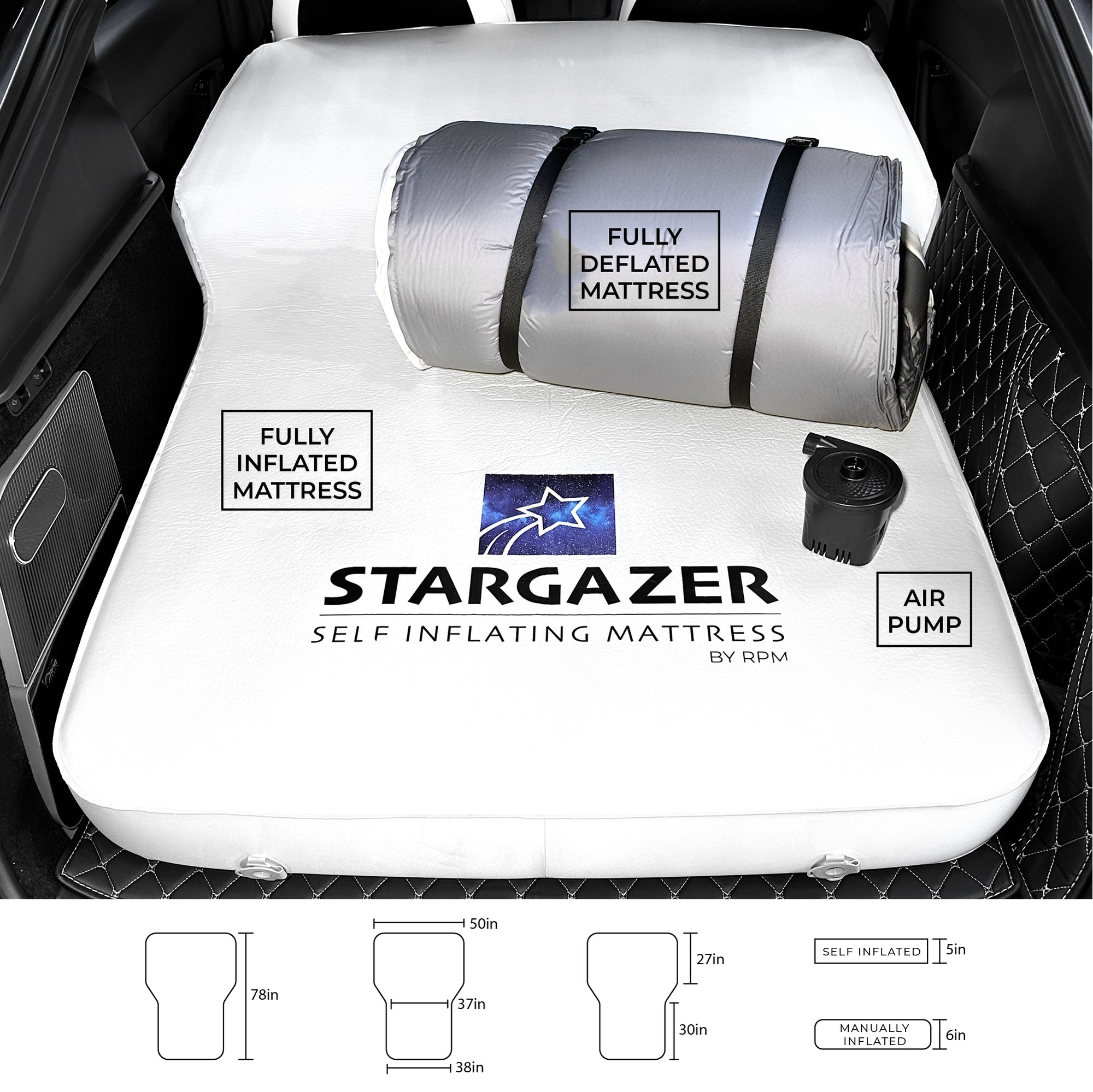 Stargazer Self-Inflating Memory Foam Mattress For Model S3XY,  Pump &amp; Bag.  Free USA Ground Shipping