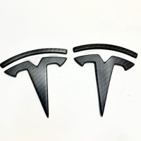 Model 3 T Logo Overlay (4 Pieces) Front & Back - Real Molded Carbon Fiber