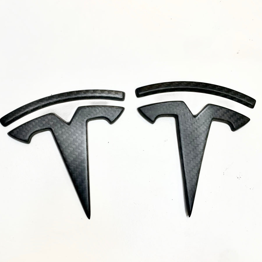 Model 3 T Logo Overlay (4 Pieces) Front & Back - Real Molded Carbon Fiber