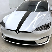 Model S Hood Racing Stripe Made from Xpel Ultimate Plus Black PPF