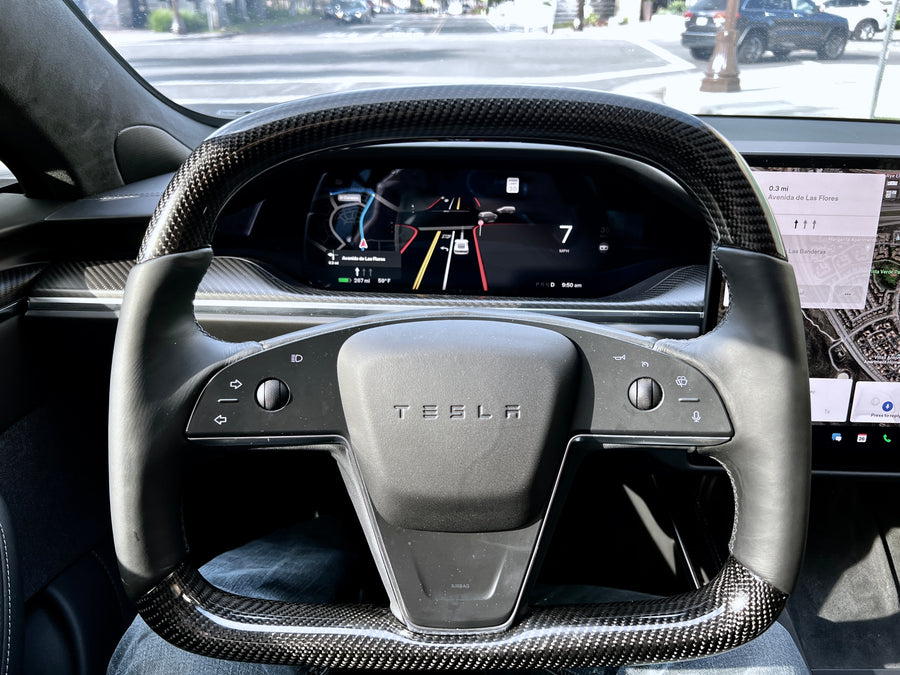 2021+ | Model S & X Yoke D-Round Steering Wheel - Real Molded Carbon Fiber