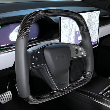 2021+ | Model S & X Yoke D-Round Steering Wheel - Real Molded Carbon Fiber