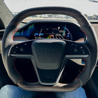 2021+ | Model S & X Yoke Round Sport Steering Wheel - Ebony Decor Wood Matching