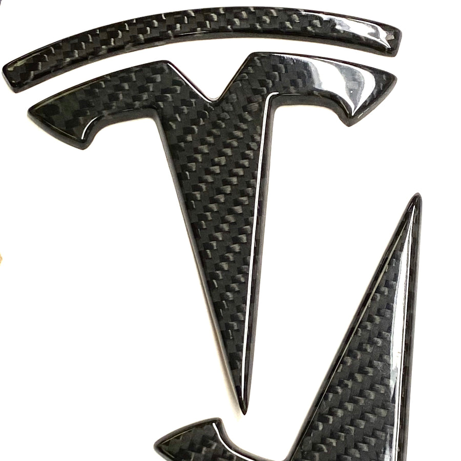 Model Y T Logo Overlay (4 Pieces) Front & Rear - Real Molded Carbon Fiber