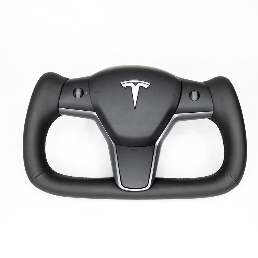 Model 3 & Y Yoke Style Steering Wheel - Full Black Leather - Heated