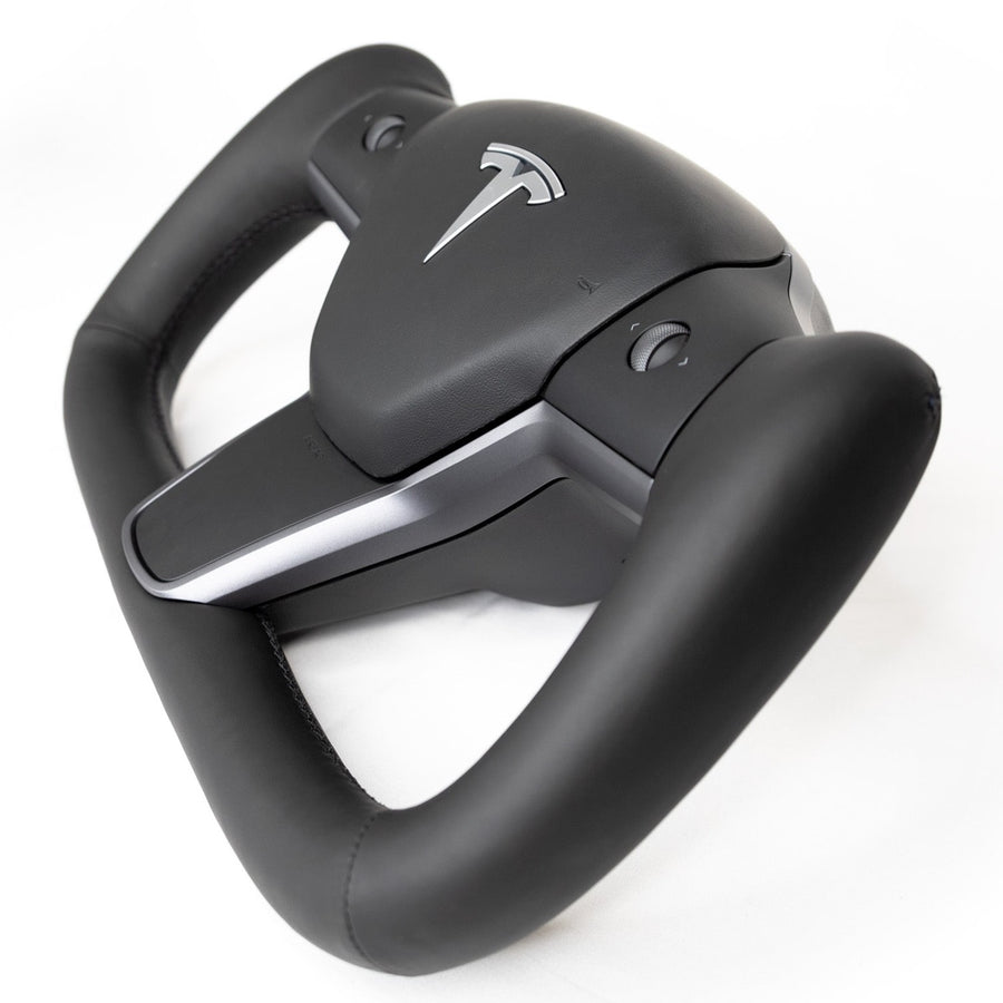 Model 3 & Y Yoke Style Steering Wheel - Full Black Leather - Heated