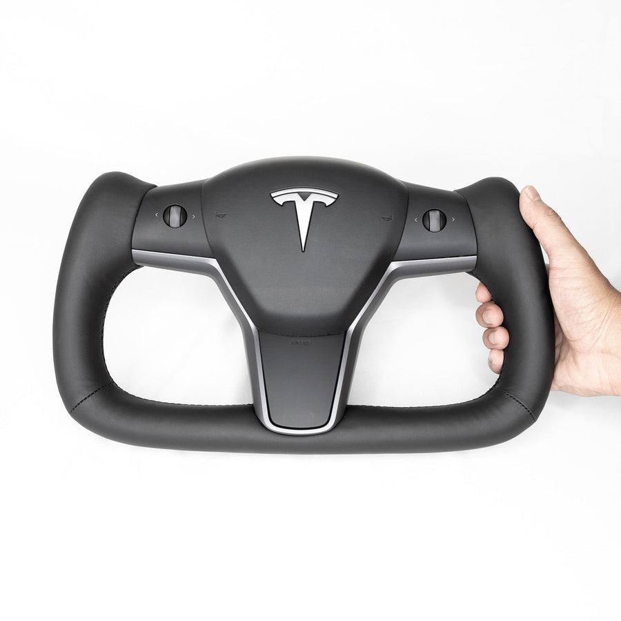 Model 3 & Y Yoke Style Steering Wheel - Full Black Leather - Heated