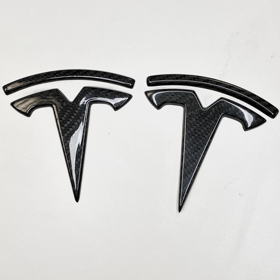 Model 3 T Logo Overlay (4 Pieces) Front & Back - Real Molded Carbon Fiber