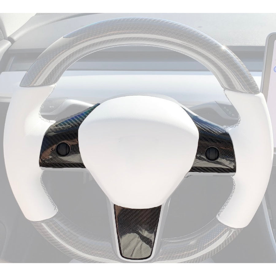 Model 3 & Y Steering Wheel Overlay (3 Piece) - Real Molded Carbon Fibe
