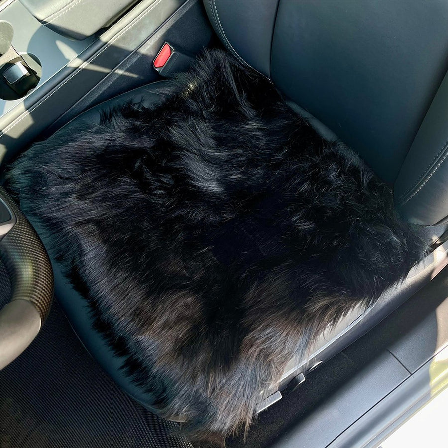 Faux Sheepskin Seat Covers, Headrests, & Pillows Front & Rear- Black (SET OF 7)