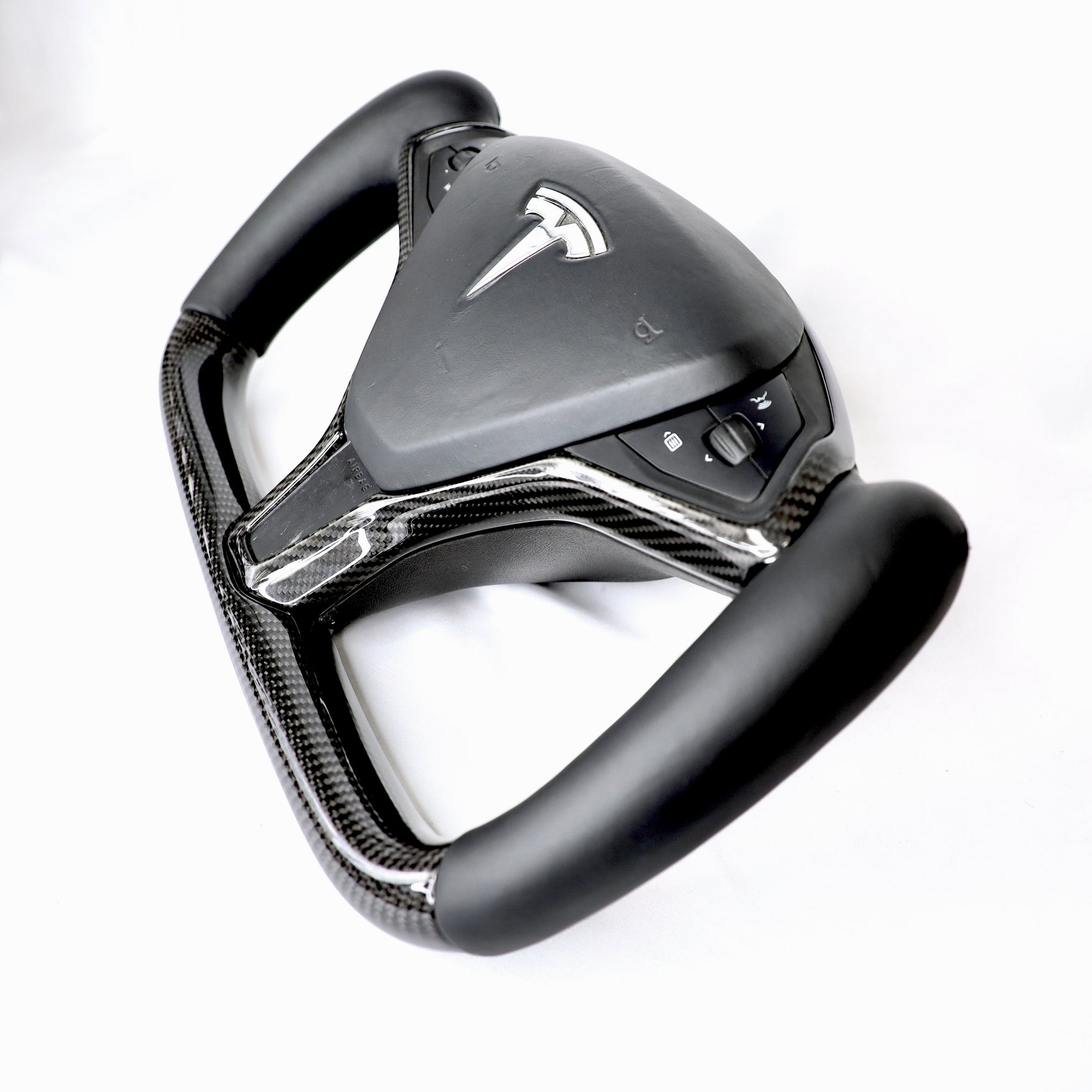 2012-2020 Model S &amp; X Steering Wheel Bezel Overlay - Real Molded Carbon Fiber