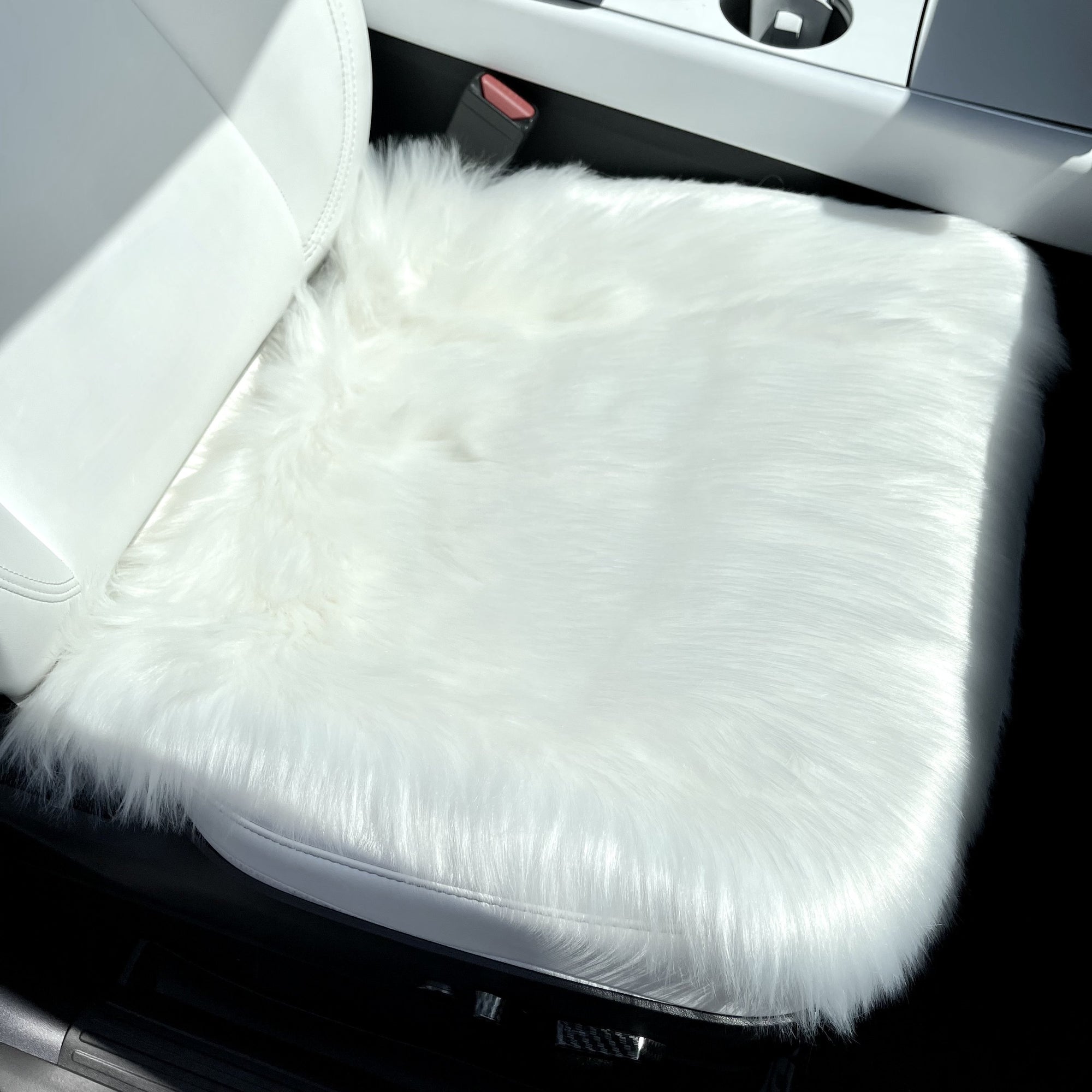 Faux Sheepskin Seat Covers, Headrests, &amp; Pillows Front &amp; Rear- White (SET OF 7)