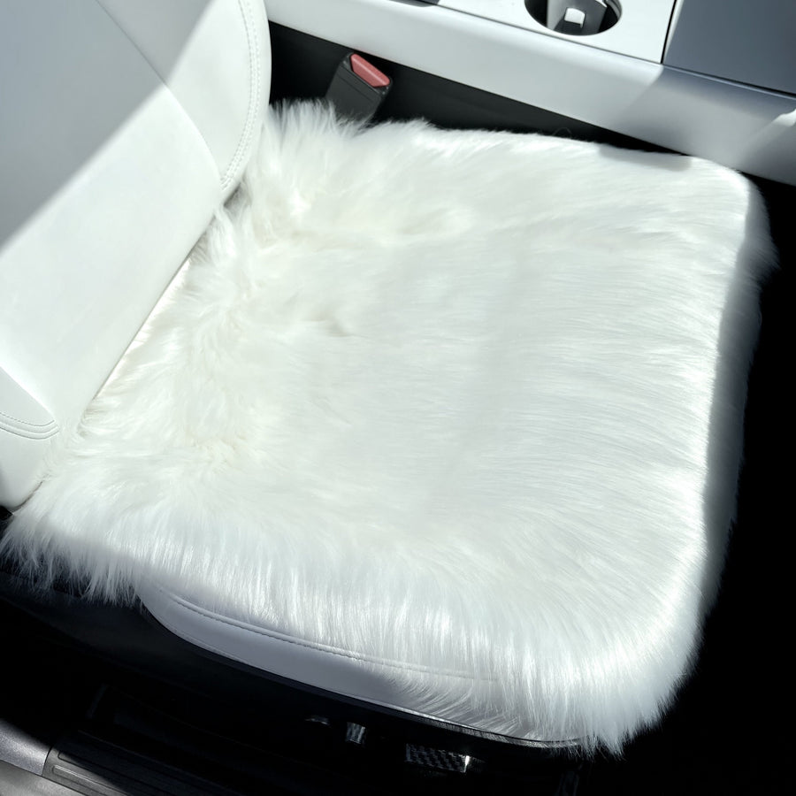 Faux Sheepskin Seat Covers, Headrests, & Pillows Front & Rear- White (SET OF 7)