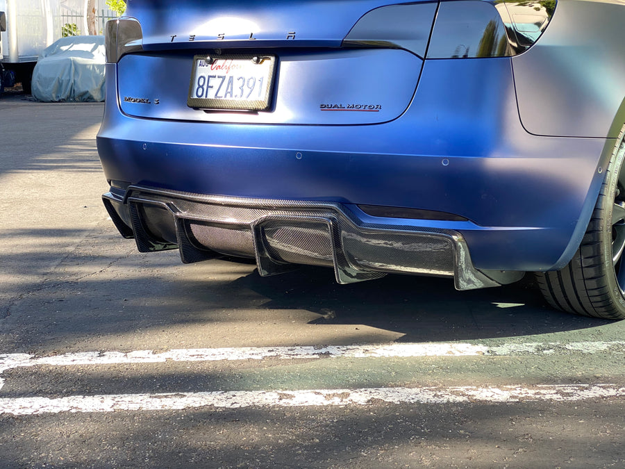 Model 3 Viento Aero Rear Diffuser - Real Molded Carbon Fiber