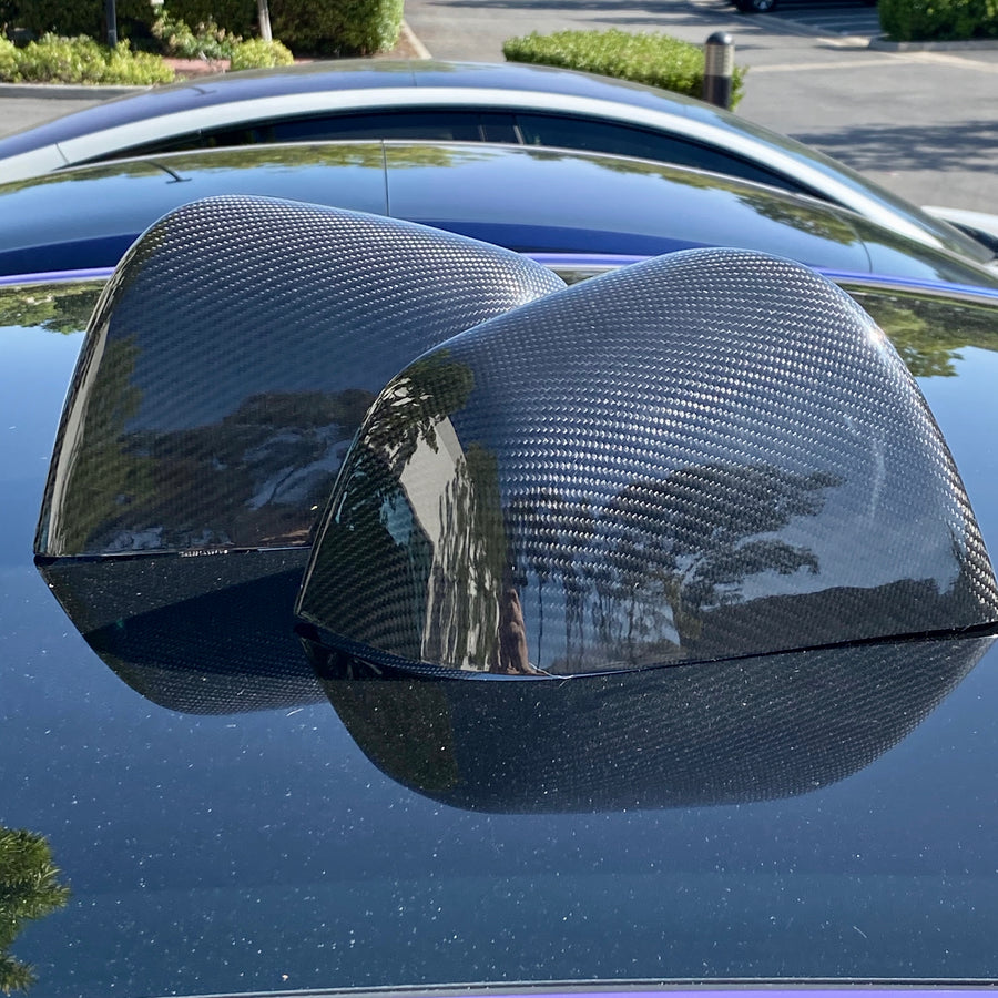 Model Y Side View Mirror Overlays - Real Molded Carbon Fiber (1 Pair)