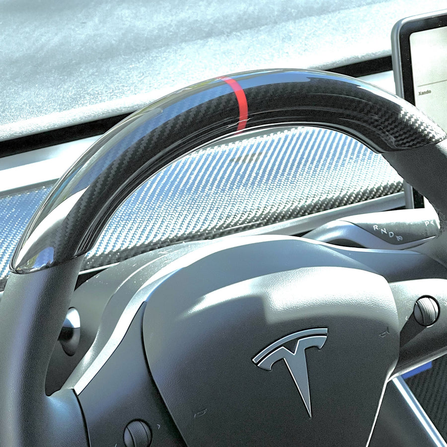 Model 3 & Y Upper Steering Wheel Overlay - Real Molded Carbon Fiber